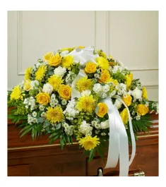 White and Yellow Bliss Casket Flower Spray  Send to Philippines