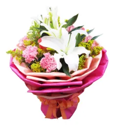 11 Pink Carnations with White Lilies