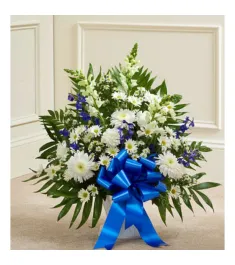 Deepest Condolences Blue and White Flowers  Send to Philippines