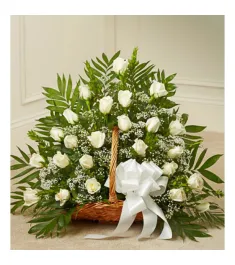 Delicate White Roses Basket  Send to Philippines