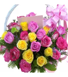 24 Pink,Red & Yellow Roses Basket to Philippines