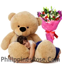 5 feet giant bear with mix flower bouquet