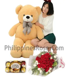 4 ft bear with rose bouquet and ferrero chocolate to philippines