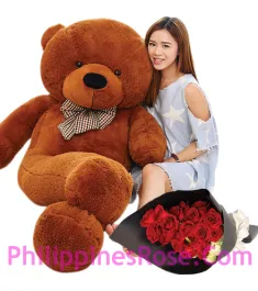 giant teddy bear with 12 red rose bouquet to philippines