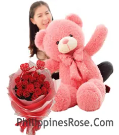 3 feet bear with 12 red rose bouquet to philippines