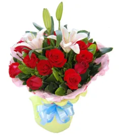 12 Red Roses with Lily