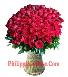 buy 100 pink roses vase to philippines