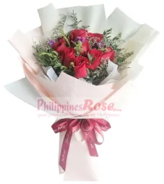 12 Red Roses around Baby's Breath to philippines