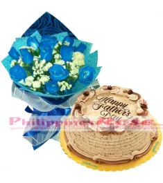 Father's Day Blue Roses with Coffee Crumble Cake