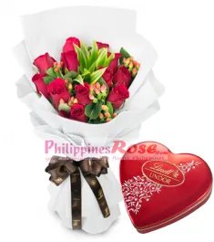 12 Pink  Roses Bouquet with Toblerone Chocolate