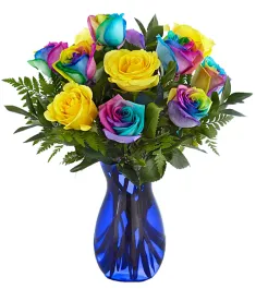 Send 10 Rainbow Rose Vase in Philippines