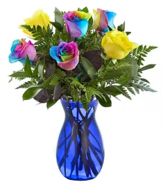 Send 6 Rainbow Rose Vase to Philippines