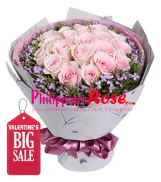 24 Pieces Pink Roses in Bouquet