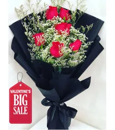 Six Piece Red Roses Bouquet