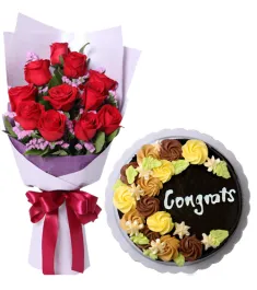 12 Red Roses with Chocolate Message Cake By Max's