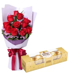 12 Roses with Ferrero Chocolate Box