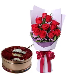 One Dozen Roses with Sampler Can Cake