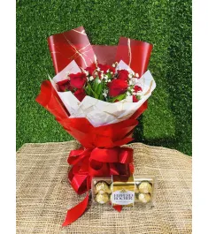 12 Roses with Ferrero Chocolate Box