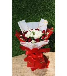 24 Red & White Roses Send to Philippines