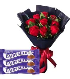 12 Roses with Dairy Milk Bars