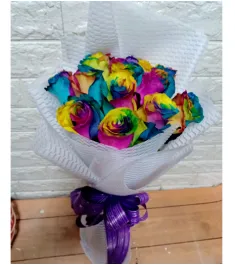 12 Rainbow Roses in Vase to Philippines