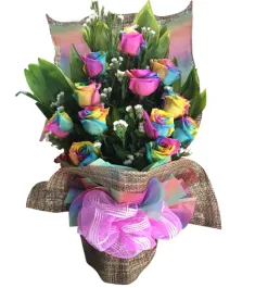 12 Rainbow Roses in Vase to Philippines