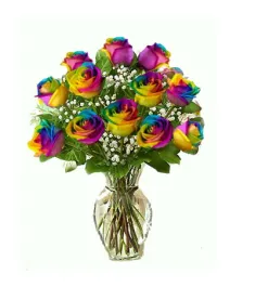 12 Rainbow Roses in Vase to Philippines