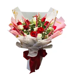 18 Red and White Roses in a Bouquet