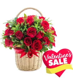 24pcs Red Roses Inside Basket