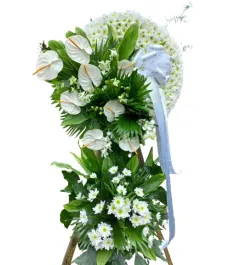 White Chrysanthemums With  Anthurium Standing Wreath Spray