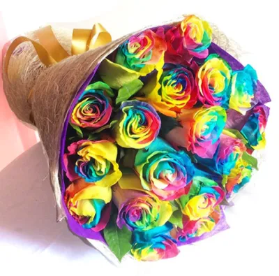 12 Rainbow Roses in Vase to Philippines