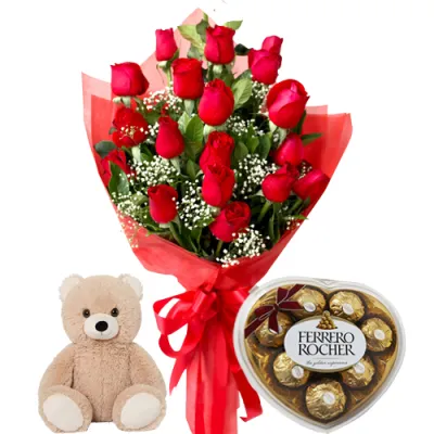 12 Red Roses,Lindt Chocolate Box with Bear to Philippines