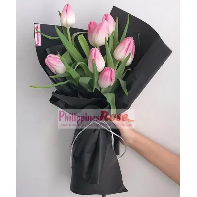 8 Pcs Pink Tulips in a Bouquet