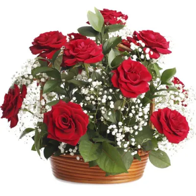 12 Red Roses In a Basket