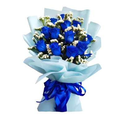 Dozen of Blue Roses in a Bouquet