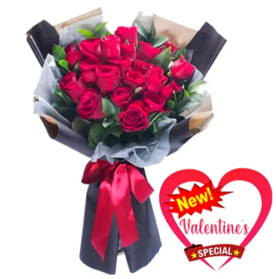 24pcs Red Roses In Bouquet