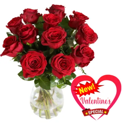 12pcs Red Roses In Vase