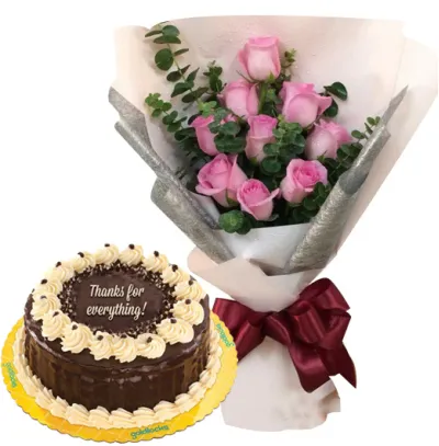 9 Red Roses with Rocky Road Cake By Goldilocks