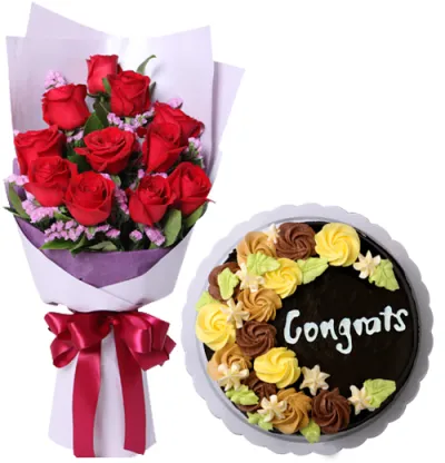 12 Red Roses with Chocolate Message Cake By Max's