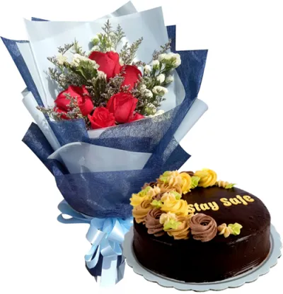 6 Red Roses with Chocolate Message Cake By Max's