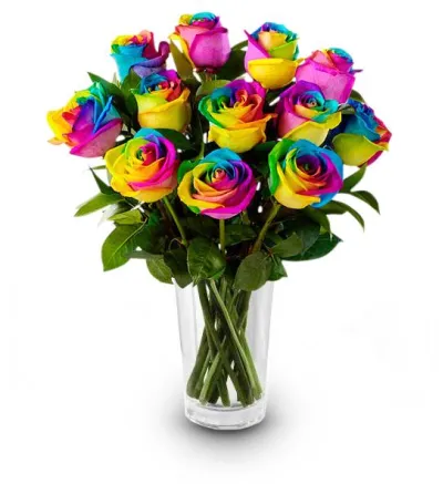 12 Rainbow Roses in Vase to Philippines