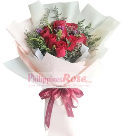 12 Red Roses around Baby's Breath to philippines