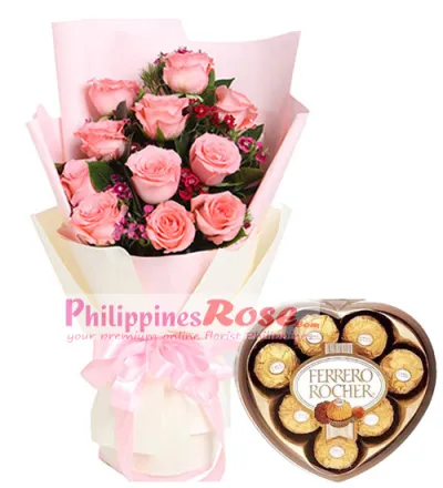 12 Pink  Roses Bouquet with Toblerone Chocolate