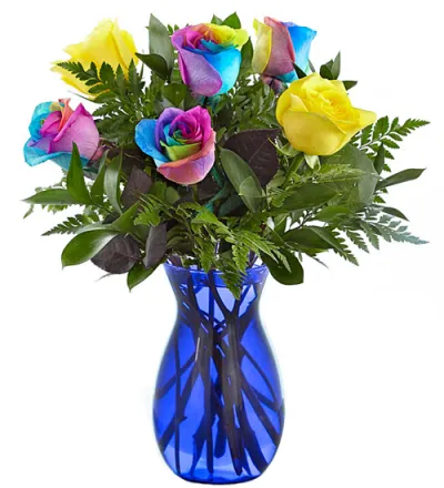 Send 6 Rainbow Rose Vase to Philippines