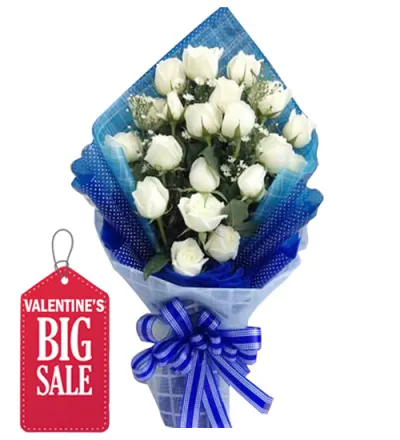 24 White Roses in Bouquet