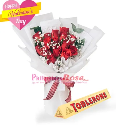 12 Red Roses Bouquet with Toblerone Chocolate