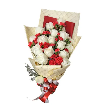 12 White roses with red color seasonal flower in bouquet to philippines