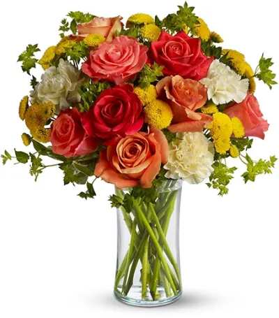 mix rose carnations with seasonal flowers vase to philippines