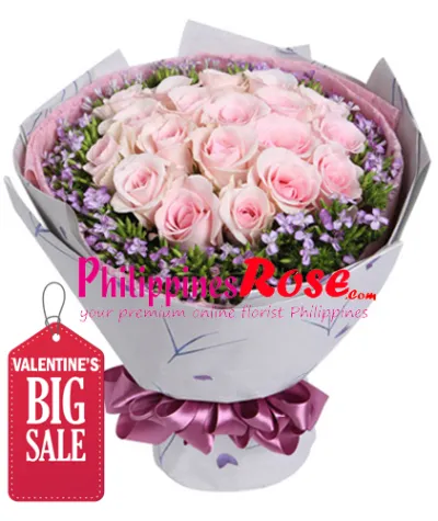 24 Pieces Pink Roses in Bouquet