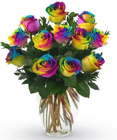 12 Rainbow Roses in Vase to Philippines